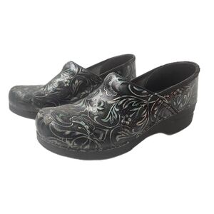 Dansko Womens Clogs Size 41 Blue Silver Floral Professional Comfort Shoes